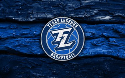 logotipo de madera de texas legends, 4k, fondo de madera azul, liga nba g, baloncesto, logotipo de leyendas de texas, emblema de las leyendas de texas, equipo de baloncesto americano, leyendas de texas
