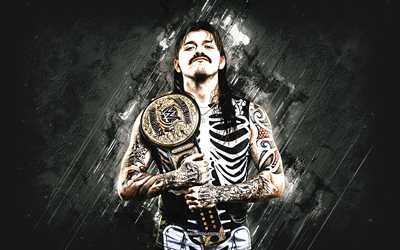 dominik mysterio, wwe, amerikansk brottare, vit sten bakgrund, wwe mästare, grunge konst, usa, brottning, dominik оscar gutierrez, dominik mysterio wwe, world wrestling entertainment