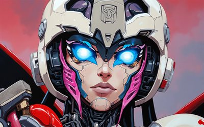 4k, أرسي, عيون زرقاء, محولات, شخصية الروبوت, مبدع, الاوتوبوت, آرسي آرت, خلفية مجردة ملونة, محول أرسي, أرسي 4k