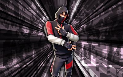 4k, IKONIK, gray rays background, IKONIK Skin, IKONIK Fortnite, abstract art, Fortnite IKONIK Skin, Fortnite characters, Fortnite, creative art