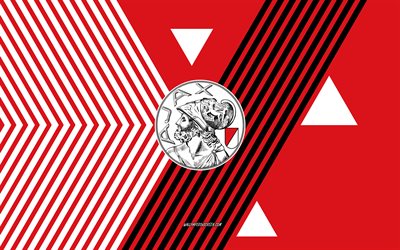 AFC Ajax logo, 4k, Dutch football team, red white lines background, AFC Ajax, Eredivisie, Netherlands, line art, AFC Ajax emblem, football