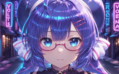 una otomachi, 4k, nahaufnahme, straße, vocaloid, nacht, porträt, vocaloid4, otomachi una, vocaloid charaktere, manga, una otomachi vocaloid