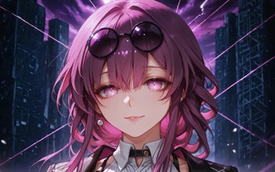 4k, kafka, sfondo di pietra scura, oscurità, honkai star rail, manga, personaggi dell'anime, personaggi honkai star rail, kafka honkai star rail