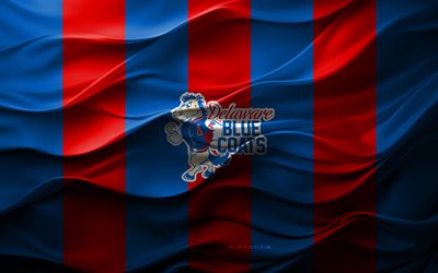 4k, delaware blue coats logo, blau roter 3d hintergrund, delaware blue coats emblem, nba g league, amerikanisches basketballteam, flagge der delaware blue coats, 3d textur, blaue mäntel aus delaware, basketball, usa