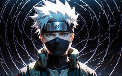 kakashi hatake, 4k, fundo 3d preto, escuridão, naruto, sharingan, obra de arte, hatake kakashi, mangá, personagens de naruto, kakashi hatakenaruto