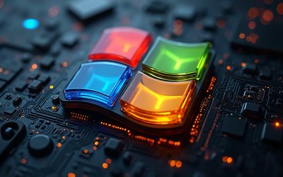 logotipo colorido 3d do windows vista, 4k, logotipo do windows vista, windows, fundo tecnológico, fundo de tecnologia preta, logotipo de vidro do windows vista, sinal do windows vista, emblema do windows vista, logotipo do windows