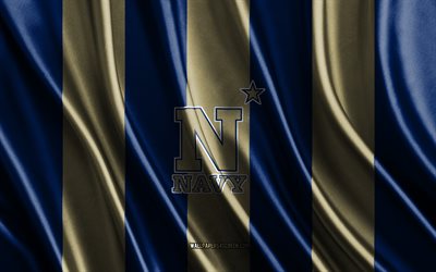 4k, 해군 midshipmen 로고, ncaa, 블루 골드 실크 질감, 해군 미드십맨 깃발, 미식축구 클럽, 실크 깃발, 해군 미드십맨 엠블럼, 미국, 해군 미드십맨 배지, 해군 미드십맨
