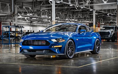 Roush 450R, 4k, tuning, 2022 cars, factory, supercars, Blue Ford Mustang, 2022 Roush 450R, Ford Mustang, exterior, american cars, Ford