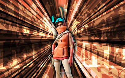 4k, rayuela, fondo de rayos naranjas, piel de rayuela, rayuela fortnite, arte abstracto, piel de rayuela fortnite, personajes fortnite, fortnite, arte creativo