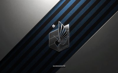 Minnesota United FC logo, 4k, steel background, American soccer club, blue black lines, Minnesota United FC emblem, MLS, soccer player, Minnesota United FC, USA, Minnesota United FC metal logo