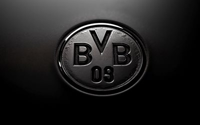 Borussia Dortmund logo, 4k, black metal background, BVB, Borussia Dortmund emblem, Borussia Dortmund sign, BVB logo, Germany, Borussia Dortmund, BVB emblem