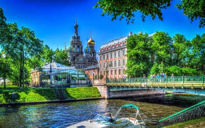 سانت بطرسبرغ, الصيف, العمارة, الجسر, hdr, روسيا