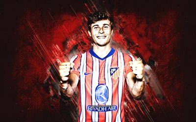 Rodrigo Riquelme, Atletico Madrid, Spanish football player, red stone background, La Liga, Spain, football, grunge art