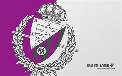 gerçek valladolid cf logosu, 4k, mor arka plan, karbon sanatı, gerçek valladolid cf amblemi, ispanyol futbol kulübü, la liga, ispanya, gerçek valladolid cf, futbol, gerçek valladolid