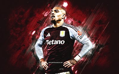 donyell malen, aston villa fc, calciatore olandese, sfondo di pietra bordeaux, premier league, inghilterra, calcio, donyell malen aston villa