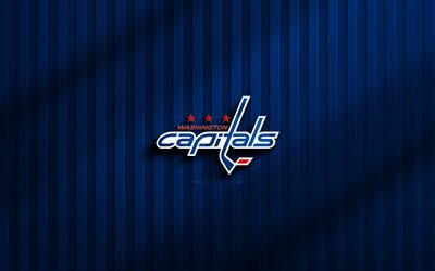 4k, Washington Capitals 3D logo, NHL, blue 3D background, hockey, Washington Capitals emblem, Washington Capitals logo, american hockey club, Washington Capitals
