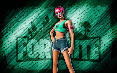 Beachcomber Sunny Fortnite, 4k, turquoise diagonal background, grunge art, Fortnite, artwork, Beachcomber Sunny Skin, Fortnite characters, Beachcomber Sunny, Fortnite Beachcomber Sunny Skin