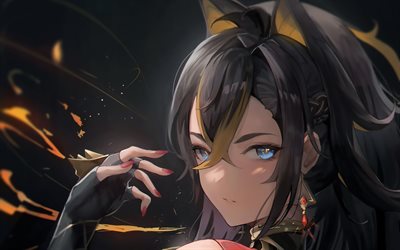dehya, oscurità, impatto di genshin, occhi azzurri, personaggi anime, opera d'arte, personaggi di genshin impact, la leonessa e il sole ardente, dehya genshin impact