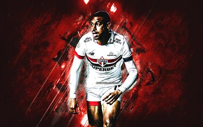 Andre Silva, Sao Paulo FC, Brazilian footballer, red stone background, grunge art, Brazil, football, SPFC, Andre Silva Sao Paulo