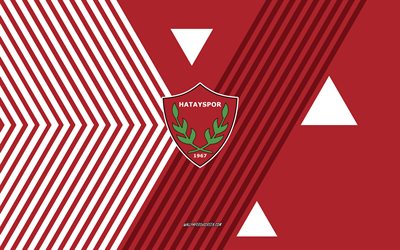 hatayspor logosu, 4k, türk futbol takımı, kırmızı beyaz çizgiler arka plan, hatayspor, türk süper lig, türkiye, hat sanatı, hatayspor amblemi, futbol