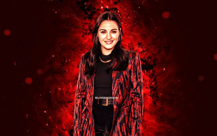 maite perroni, 4k, luces de neón rojo, actriz mexicana, estrellas de cine, hollywood, belleza, celebridad mexicana, actriz popular, maite perroni 4k