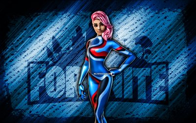 blue party mvp fortnite, 4k, sininen diagonaalinen tausta, grunge  taide, fortnite, taideteos, sininen juhla mvp  iho, fortnite  hahmot, sinisen puolueen mvp, fortnite blue party mvp  iho