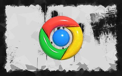 logo grome grunge, 4k, navigateurs internet, fond grunge blanc, logo chromé, œuvres d'art, logo des marques, chrome, marques