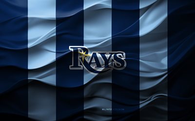 4k, logotipo dos raios de tampa bay, anterior 3d azul, emblema dos raios de tampa bay, equipe de beisebol americano, bandeira dos raios de tampa bay, textura 3d, mlb, eua, tampa bay rays, beisebol, major league baseball