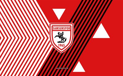 samsunspor logosu, 4k, türk futbol takımı, kırmızı beyaz çizgiler arka plan, samsunspor, türk süper lig, türkiye, hat sanatı, samsunspor amblemi, futbol