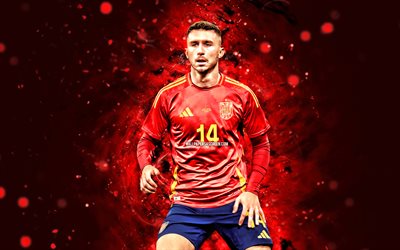 aymeric laporte, 4k, rote neonlichter, spanien national football team, uefa, spanische fußballer, aymeric laporte 4k, fußball, nationalmannschaften, aymeric laporte spanienteam