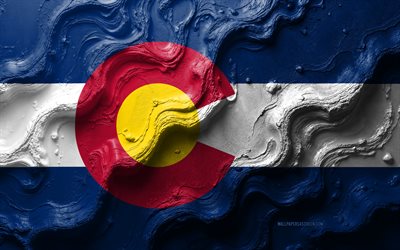 علم كولورادو, 4k, نسيج الموجة الحجرية, 3d كولورادو العلم, علم ولاية كولورادو, الولايات المتحدة الأمريكية, أعلام الدول الأمريكية, كولورادو