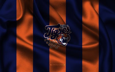 4k, tigres de quintana roo logosu, mavi turuncu ipek kumaş, meksika beyzbol takımı, tigres de quintana roo amblemi, meksika beyzbol ligi, tigres de quintana roo, meksika, beyzbol, tigres de quintana roo bayrağı, lmb
