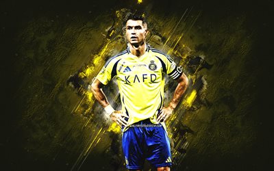 cristiano ronaldo, al nass, portekizli futbolcu, cr7, sarı taş arka plan, grunge art, suudi arabistan, al nass fc, futbol, cristiano ronaldo al nassr