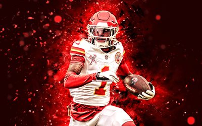 Xavier Worthy, 4k, red neon lights, Kansas City Chiefs, NFL, American football players, Xavier Worthy 4K, American football, National Football League, Xavier Worthy Kansas City Chiefs