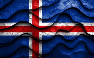 4k, bandiera islandese, paesi europei, bandiere di onde 3d in legno, giorno dell'islanda, bandiera dell'islanda, bandiera in legno islandese, europa, simboli nazionali islandesi, flag islandese, islanda