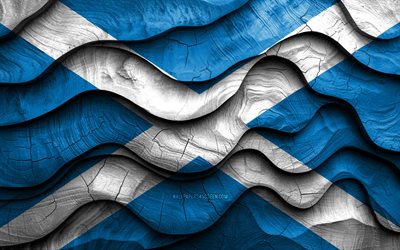 4k, Scottish flag, European countries, wooden 3D waves flags, Day of Scotland, flag of Scotland, Scotland wooden flag, Europe, Scottish national symbols, Scotland flag, Scotland