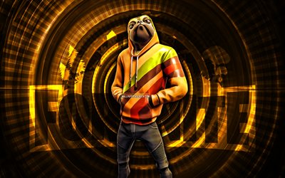 doggo fortnite, 4k, turuncu spiral arka plan, fortnite, yaratıcı, doggo derisi, fortnite doggo cilt, sarkan, fortnite karakterleri