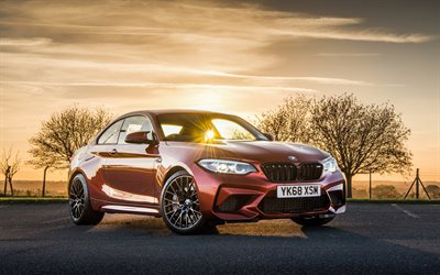 bmw m2, 4k, gün batımı, 2020 arabalar, f87, birleşik krallık'a özgü, kırmızı bmw m2, 2020 bmw m2, alman arabaları, bmw m2 f87, bmw