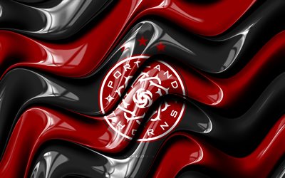 logo 3d des épines de portland, 4k, vagues 3d rouges noires, nwsl, football, drapeau des épines de portland, créatif, logo des épines de portland, portland thorns fc, club de football argentin, épines de portland