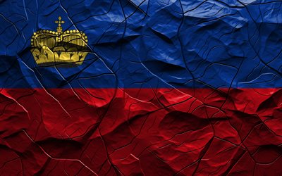 4k, liechtensteinin lippu, kivinen rakenne, euroopassa, liechtensteinin 3d lippu, tausta halkeamia, liechtenstein