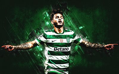 luis suarez, cp sportivo, calciatore colombiano, sfondo di pietra verde, arte del grunge, sportivo, portogallo, calcio, luis suarez sporting cp, luis javier suárez charris