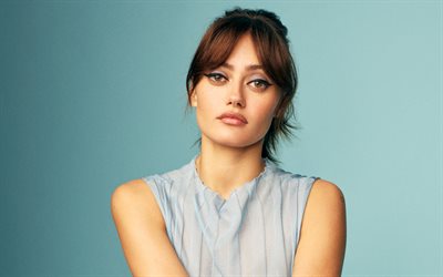 ella purnell, 4k, retrato, atriz britânica, sessão de fotos, vestido azul, mulheres bonitas, ella summer purnell, sessão fotográfica de ella purnell