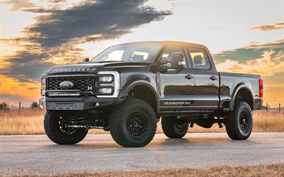 hennessey velociraptor 1200 f 250, 4k, atardecer, 2026 coches, pastillas, ford f 250, sintonización, 2026 ford f 250, hennessy, autos americanos, vado