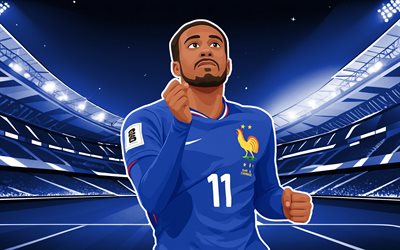 Michael Olise, 4k, vector art, FFF, France national football team, french footballers, Michael Olise 4K, blue stadium background, football, soccer, national teams, Michael Olise France Team