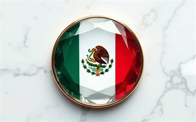 drapeau du mexique, 4k, drapeau mexicain à l'intérieur d'une pierre précieuse, fond blanc, gemme, fond de cristal blanc, mexique, drapeau mexicain