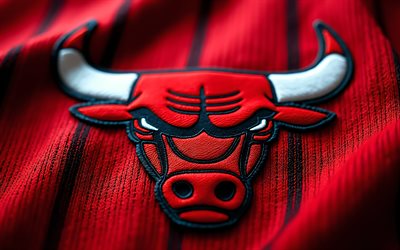 logotipo de tela de los chicago bulls, 4k, fondo de tela negra roja, nba, logotipo de los toros de chicago, textura de la tela, emblema de los toros de chicago, eeuu, toros de chicago, baloncesto