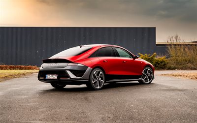 4k, hyundai ioniq 6 n hattı, arkadan görünüm, elektrikli arabalar, 2026 araba, ab spesifikasyonu, kırmızı hyundai ioniq 6, 2026 hyundai ioniq 6, güney kore arabaları, hyundai