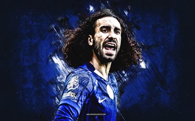 Marc Cucurella, Chelsea FC, portrait, Spanish footballer, blue stone background, grunge art, Chelsea, Premier League, England, football, Marc Cucurella Chelsea FC