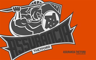 assurancia thetford logo, 4k, orangefarbener hintergrund, carbon kunst, lnah, assurancia thetford emblem, kanadische eishockeymannschaft, kanada, assurancia thetford, eishockey