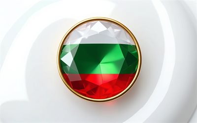 bandera de bulgaria, 4k, bandera búlgara dentro de una piedra preciosa, fondo blanco, piedra preciosa, fondo de cristal blanco, bulgaria, bandera búlgara